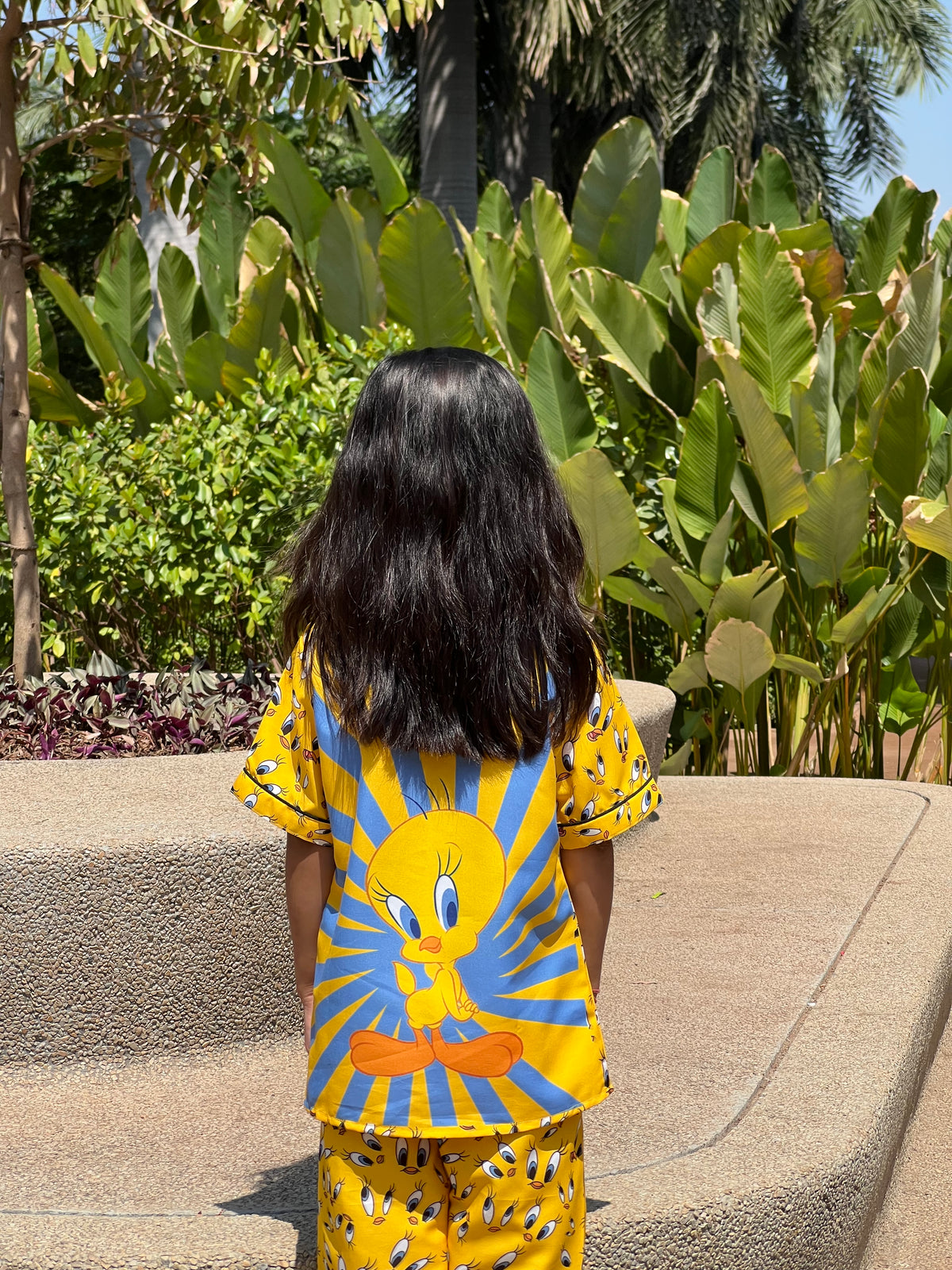 YELLOW BACK PRINTED KIDS NIGHT SUITE FOR GIRLS