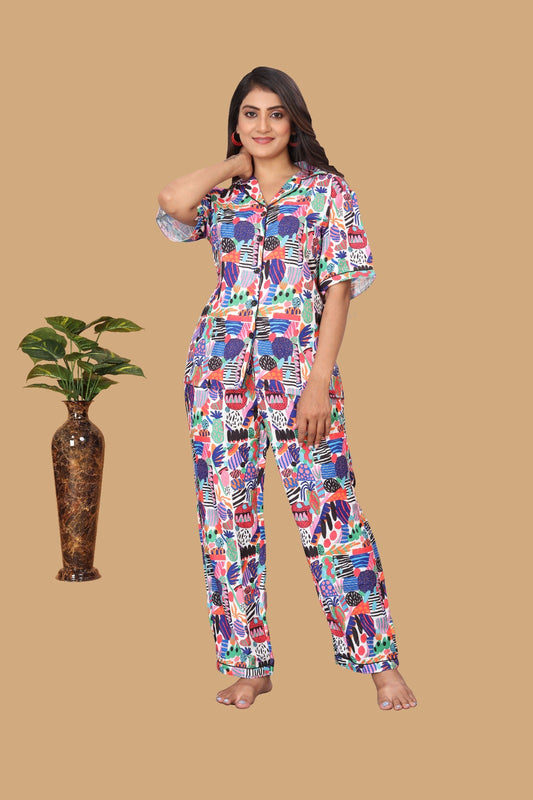 MULTICOLOR ABSTRACT PRINT NIGHT SUITE