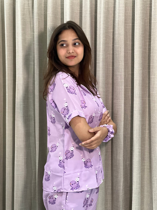 OCTOPUS LAVENDER COLUR PRINTED NIGHT SUITE