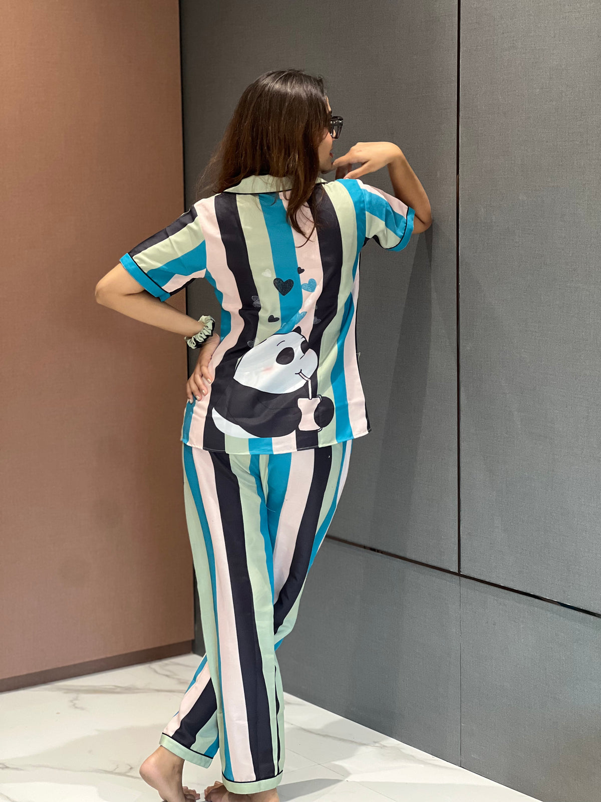 BACK PRINTED NIGHT SUITE WITH SCRUNCHIESH