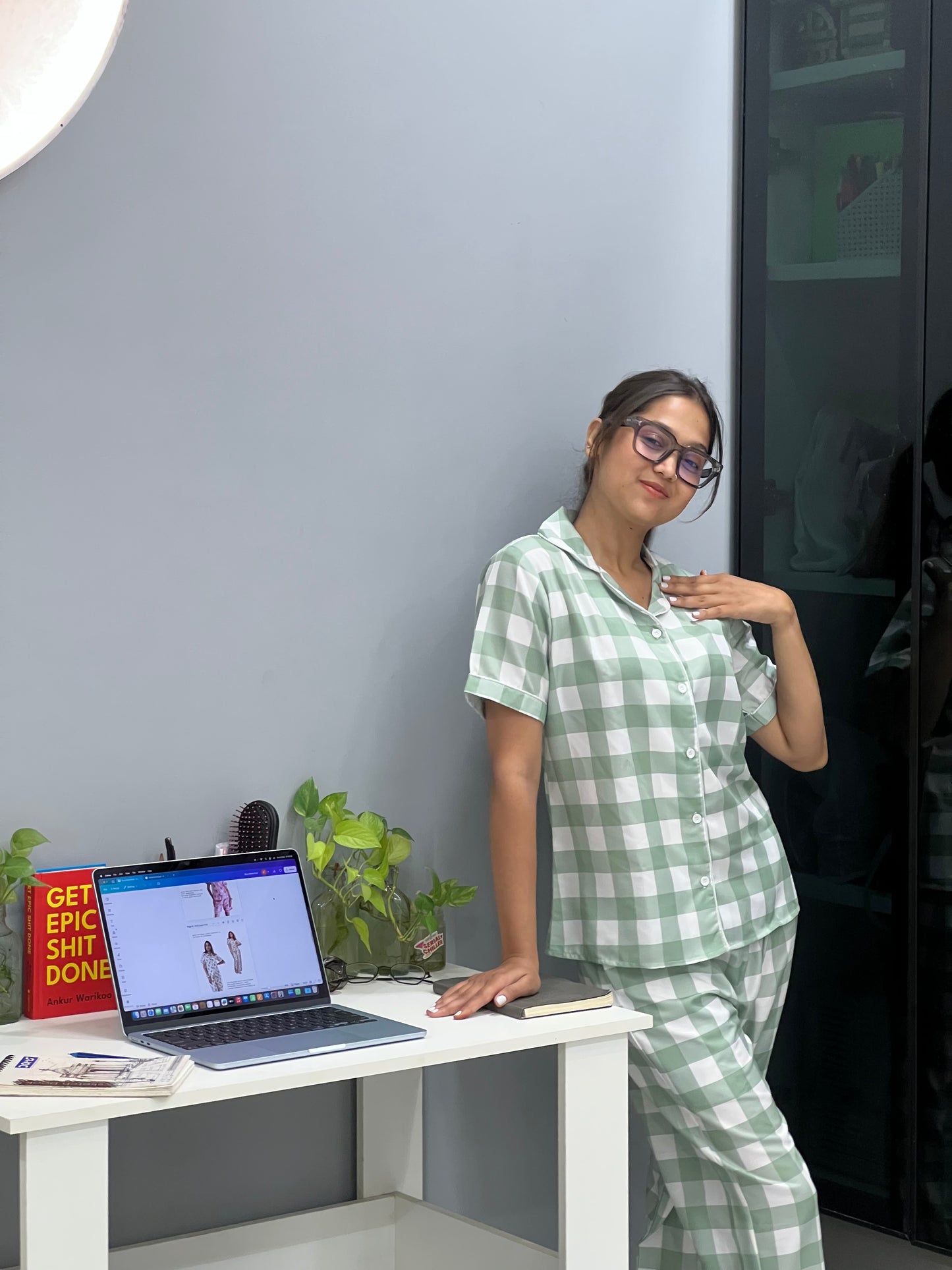 Check Printed summer Cotton Night Suit Set