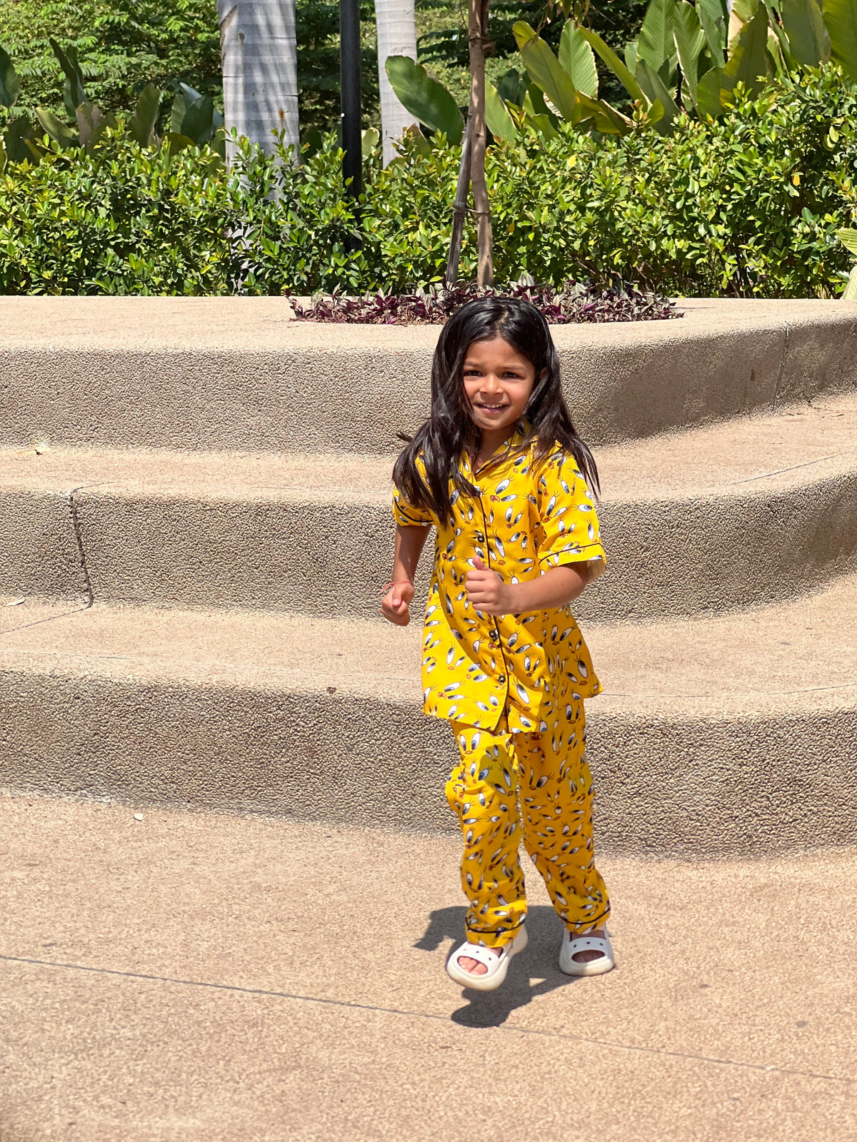 YELLOW BACK PRINTED KIDS NIGHT SUITE FOR GIRLS