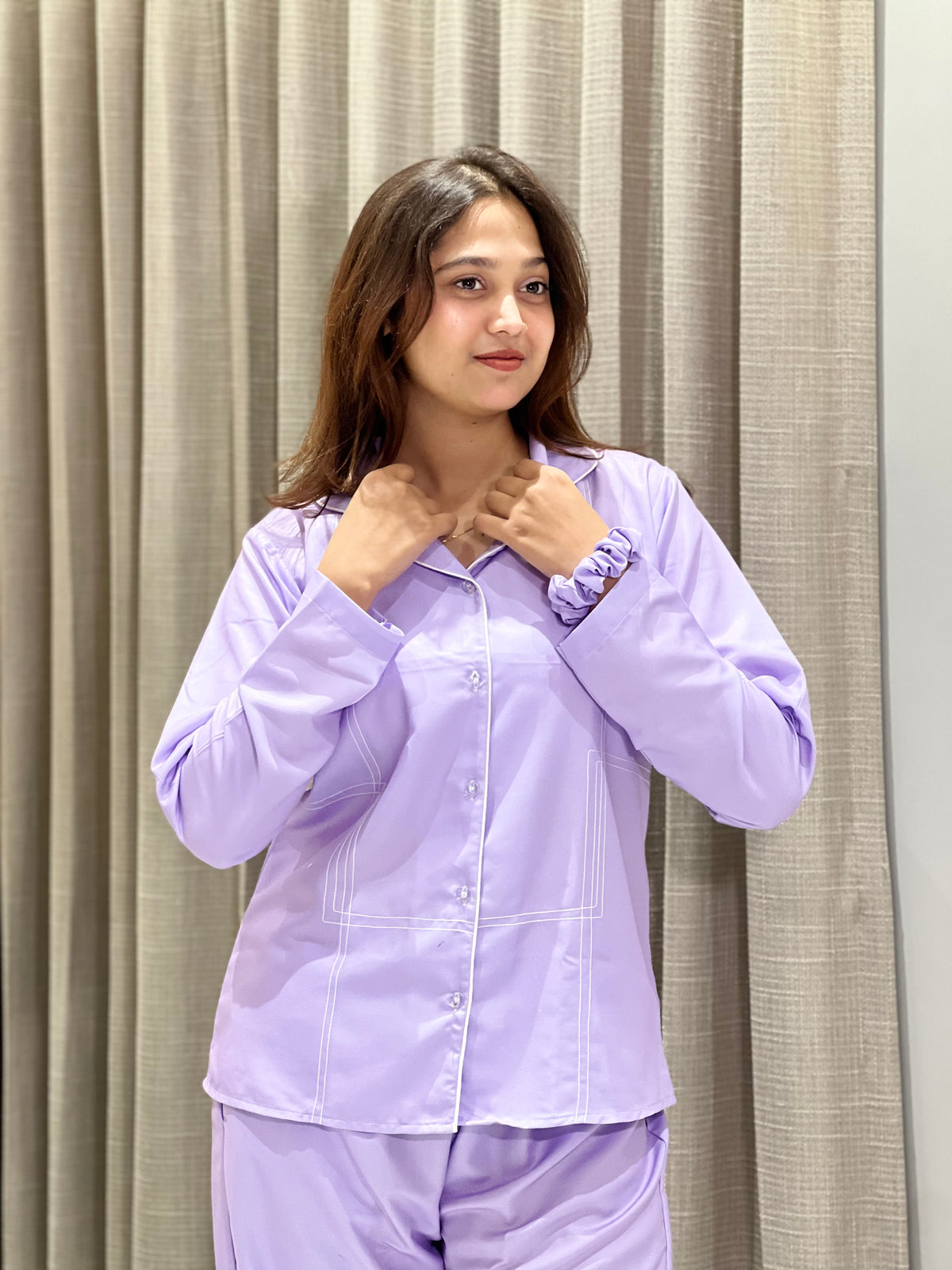 PLAIN LOVENDER NIGHT SUITE WITH  SCRUNCHIESH