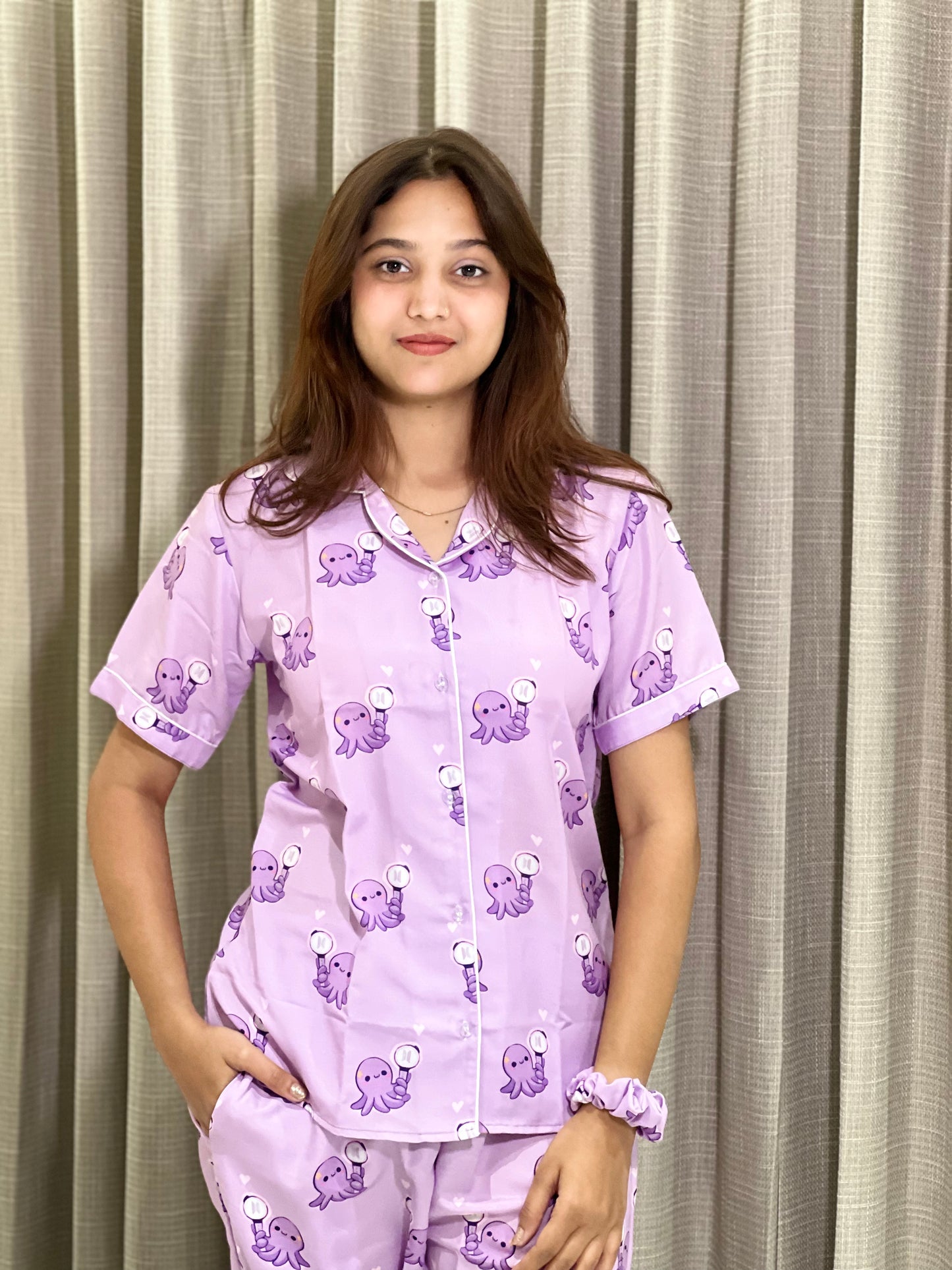 OCTOPUS LAVENDER COLUR PRINTED NIGHT SUITE