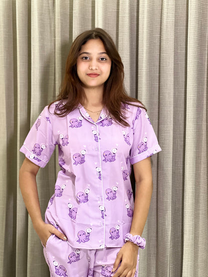 OCTOPUS LAVENDER COLUR PRINTED NIGHT SUITE
