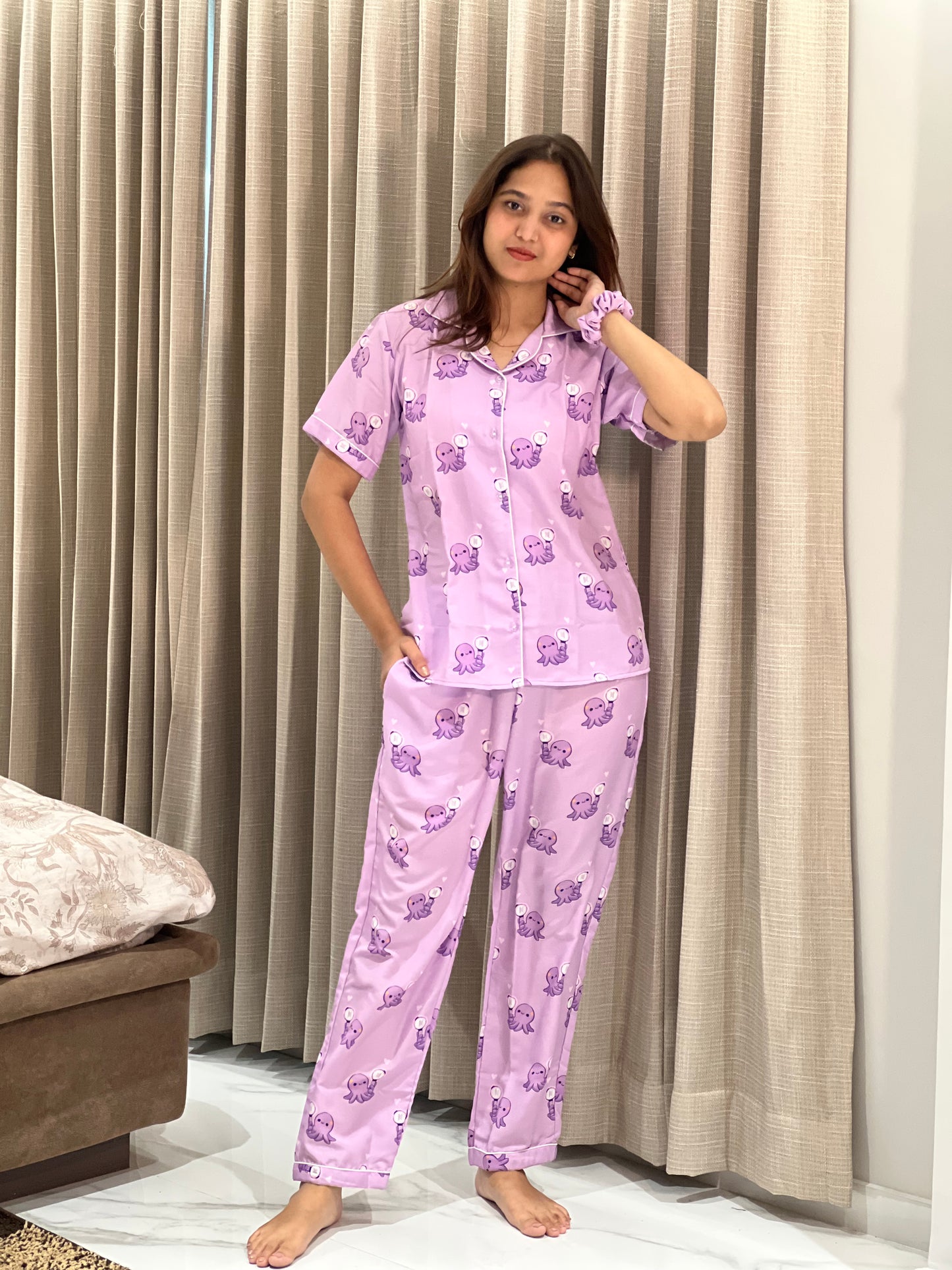 OCTOPUS LAVENDER COLUR PRINTED NIGHT SUITE