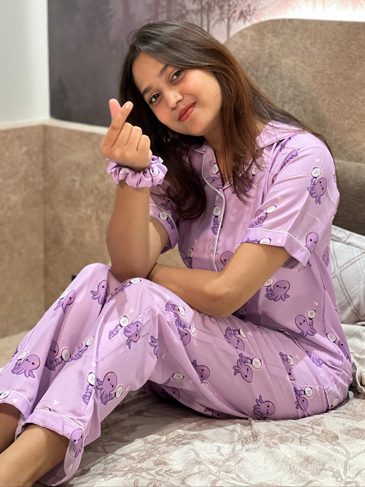 OCTOPUS LAVENDER COLUR PRINTED NIGHT SUITE